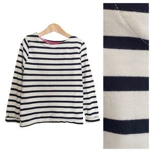 Mini Boden White Navy Blue Striped Long Sleeve Top